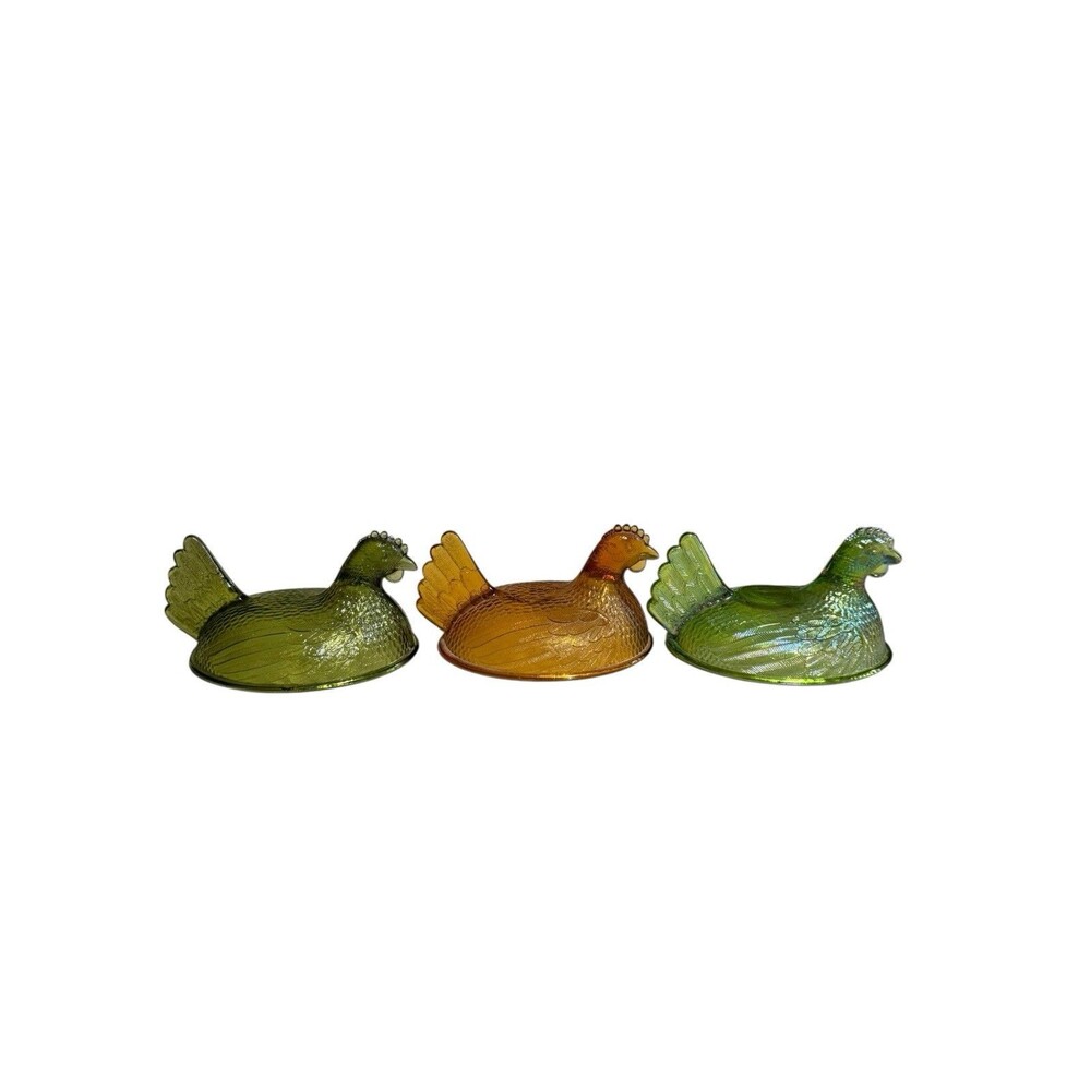 Lot Of 3 Vintage Original Indiana Glass Hen on Nest replacement Tops Only